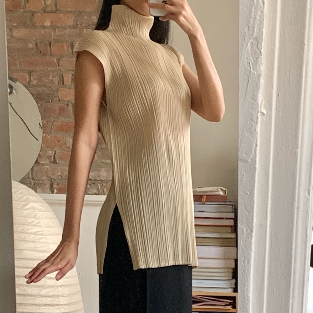 Issey Miyake Pleats Please Mockneck Tank Beige JP4